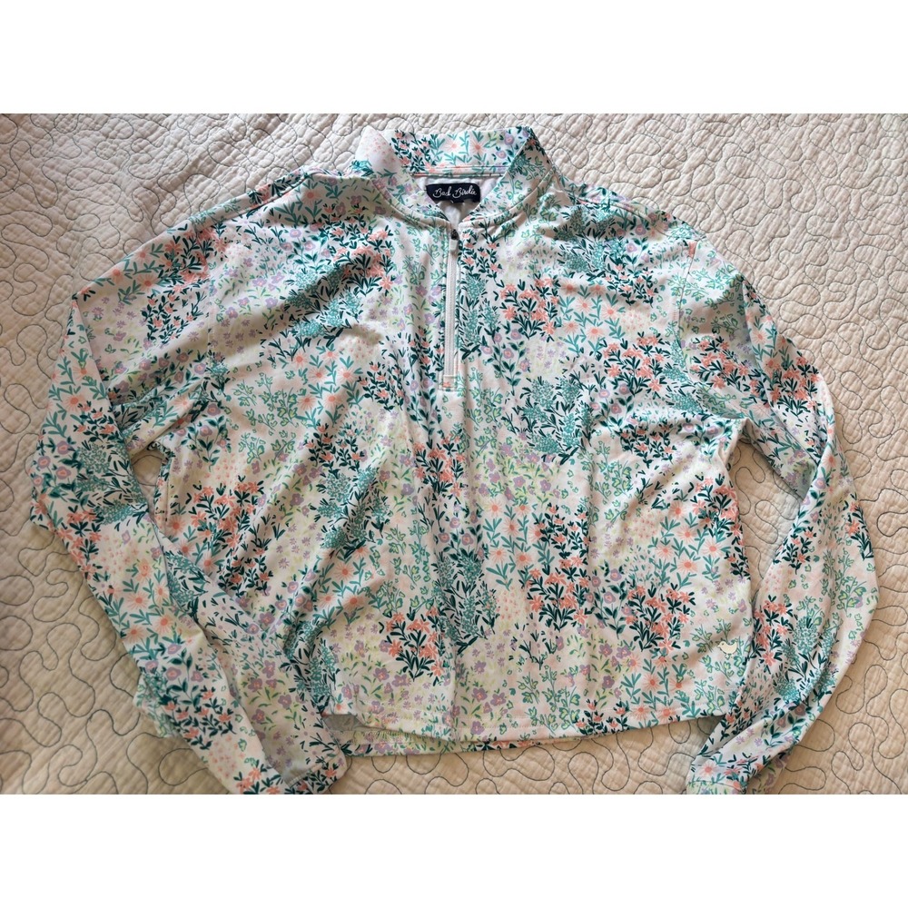 Bad Birdie Womens Floral Quarter Zip Golf Pullover Boxy Size Small NWOT